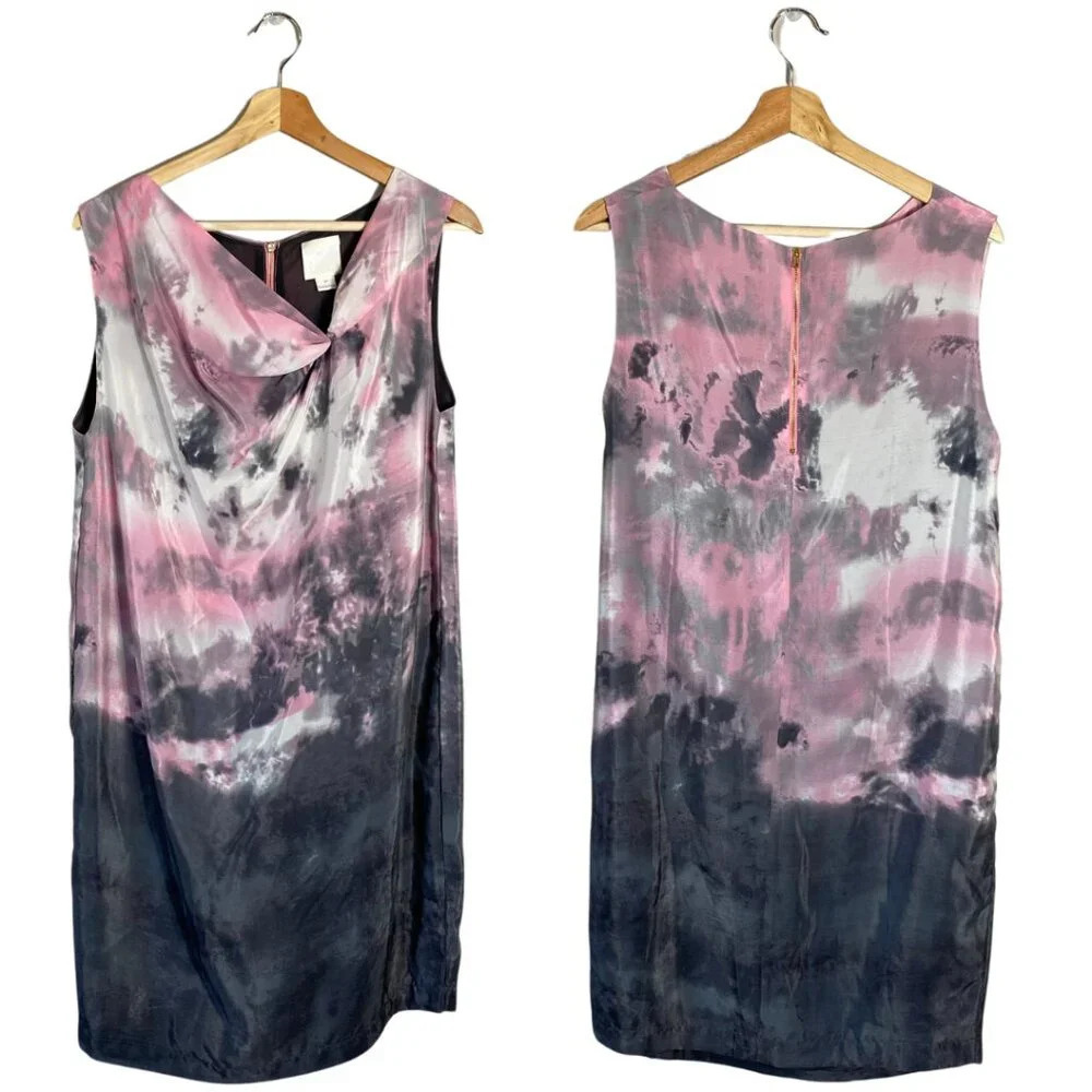 Line & Dot 100% Silk Sleeveless Mini Dress Womens Medium Gray Pink Cocktail